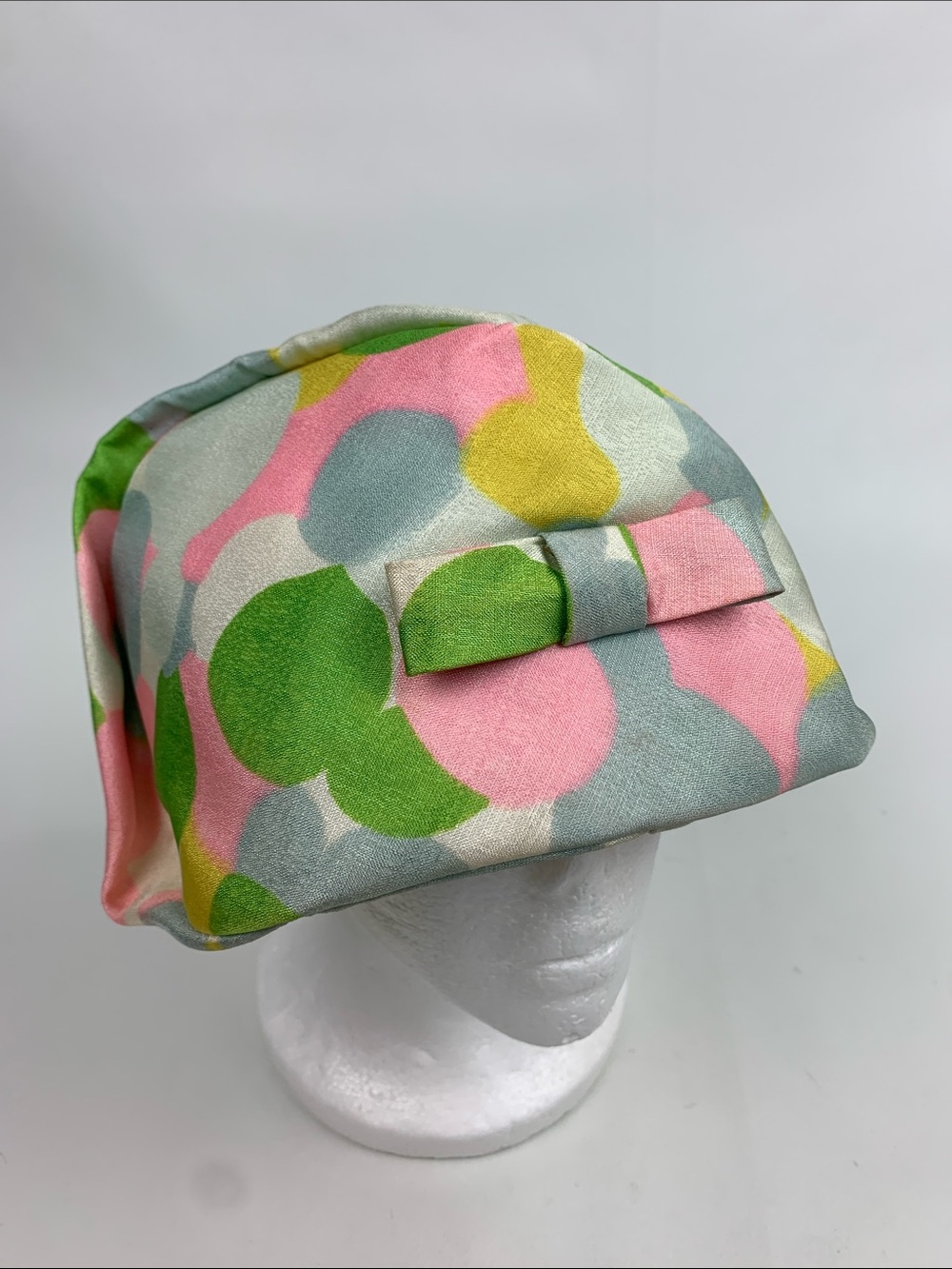 Vintage Colorful Polka Dot hat with bow Pastel Colors Derby style Rare